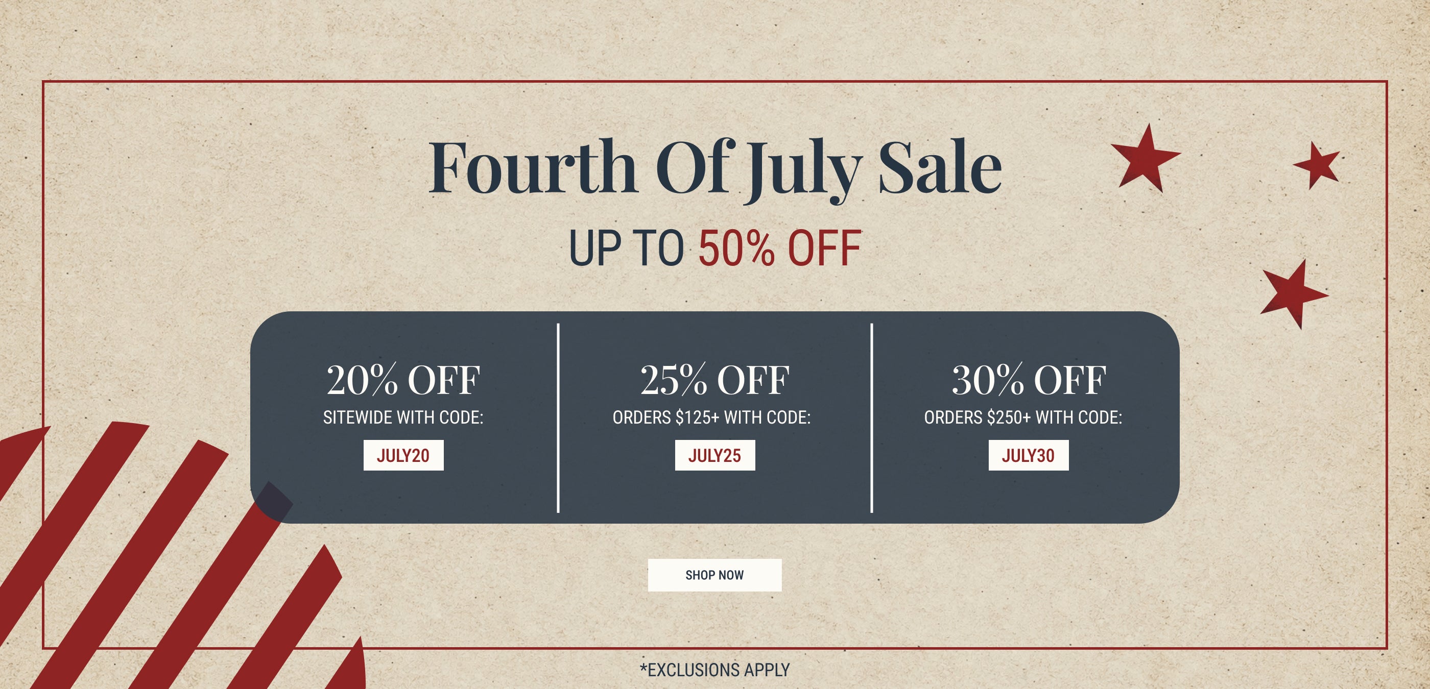 Up to 50% Off Site Wide | Fourth of July Sale | Shop at Fresh Clean Threads