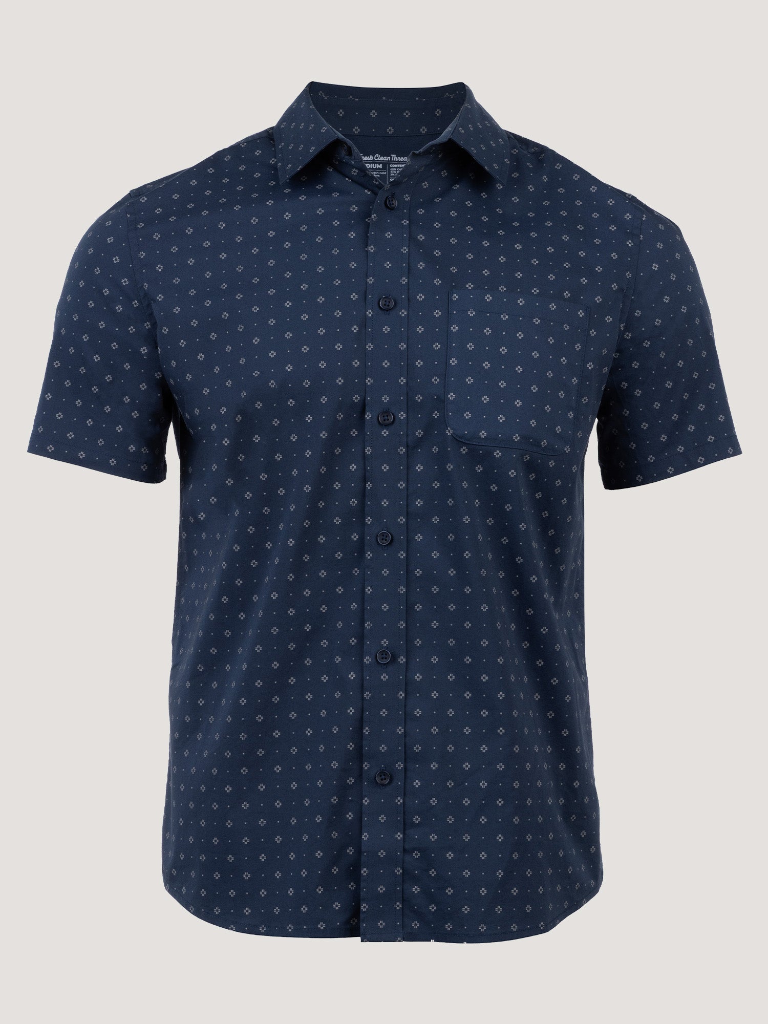 mens short sleeve navy blue dress shirt Hisdern Men's Navy Blue Short Sleeve Business Casual Shirt with Splicing L