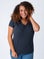 Micah is 5'9, size 10 and wears a size L # Women's Indigo Blue V-Neck Tee | Fresh Clean Threads