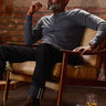 Quintin is 6'1" and wears a size M # Long Sleeve Henleys | Vault Navy Long Sleeves for Men