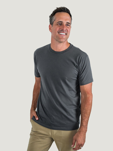 Ben is 6'1, 180lbs and wears a size M # Graphite Crew Neck Studio Size Medium | Fresh Clean Threads