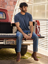 Matthew is 6'1" and wears a size L # Vault Navy Crew Neck | Pigment dyed for a washed, vintage look