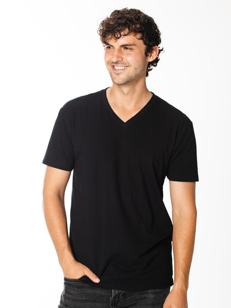 navid is 6'1, 165lbs and wears size m # Fall Foundation V-Neck 5-Pack 2023 | Black V-Neck | Fresh Clean Threads