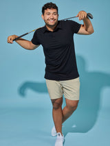 Matheus is 6', 210LBS and wears a size XL # All Black Performance Polo 3-pack Golf Studio Model Size XL | Fresh Clean Threads
