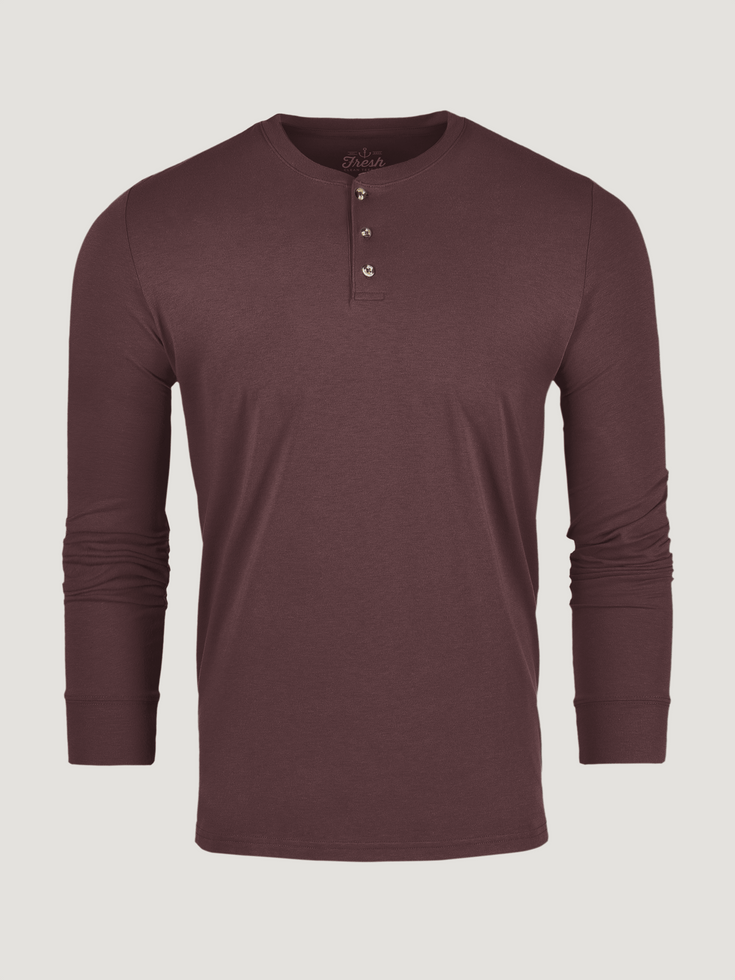 Port Red Long Sleeve Henley Ghost Mannequin Image | Fresh Clean Threads