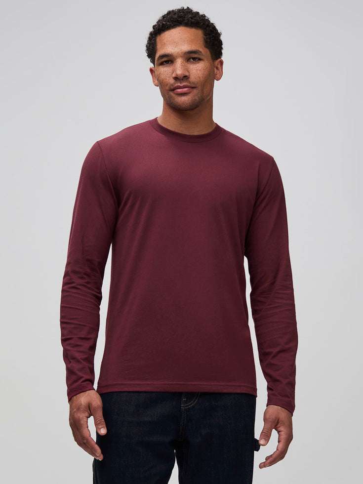 Long Sleeve Crew in Burgundy | Designed for Layering | Fresh Clean Threads
