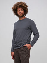 Matai is 6'5" and wears a size Large # Nightfall Blue Long Sleeves T Shirts | Fits perfect alone, layers perfectly too