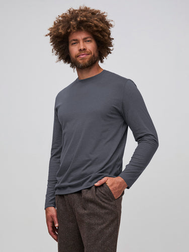 Matai is 6'5" and wears a size Large # Nightfall Blue Long Sleeves T Shirts | Fits perfect alone, layers perfectly too