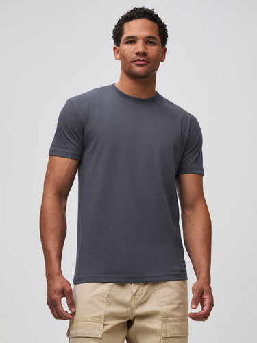 Mikah is 6'1" and wears a size medium in FCT # Men's Crew Neck Tees | Fall Style at Fresh Clean Threads