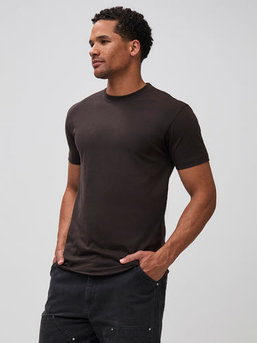 Mikah is 6'1" and wears a size medium # Espresso Crewneck Tee | The Brown Shade of the Season | Fresh Clean Threads