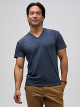 Kai is 5'8" and wears a size Medium Short  # Navy V-Neck now available in Short Length | Fresh Clean Threads