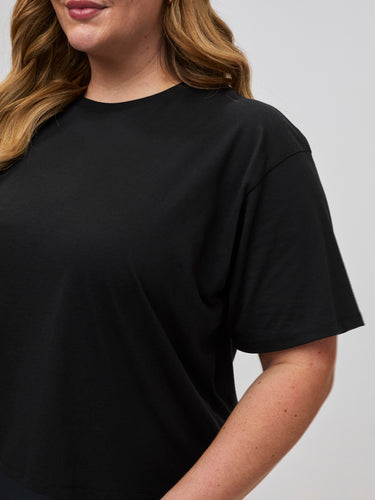 relaxed fit with elbow length sleeves # Women's Boxy Tee in Black | Freedom to Move