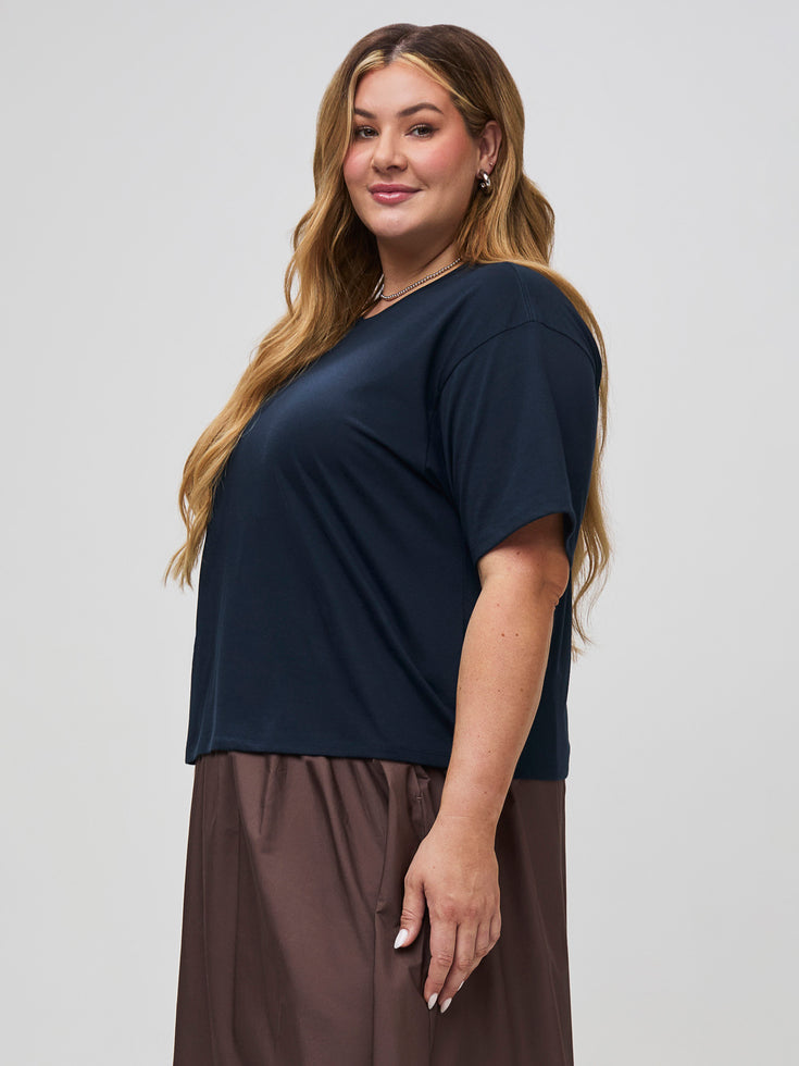 Cropped Boxy Tee | Navy Blue Shirts