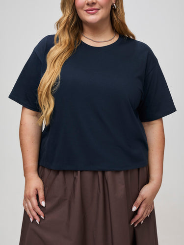 relaxed fit with slightly cropped hem # Dark Navy Boxy Tees | Cropped T-Shirt