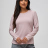 Nathalie is 5'6" and wears a size S # Women's Long Sleeve Crew Neck Shirts in Blush | New Contoured Styles at FCT