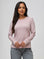 Nathalie is 5'6" and wears a size S # Women's Long Sleeve Crew Neck Shirts in Blush | New Contoured Styles at FCT