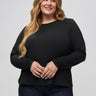 Vanessa is 5'10" and wears a size 2X # Black Long Sleeve Crew Shirts | Contoured, Perfect Fit for Women