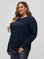 Vanessa is 5'10" and wears a size 2X # Women's Long Sleeve Crew Neck Shirts in Dark Navy | Women's Sizes XS-3X at FCT