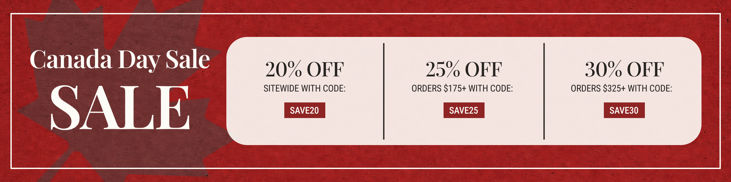 Canada Day Sale at Fresh Clean Threads | 20-30% Off Site Wide 