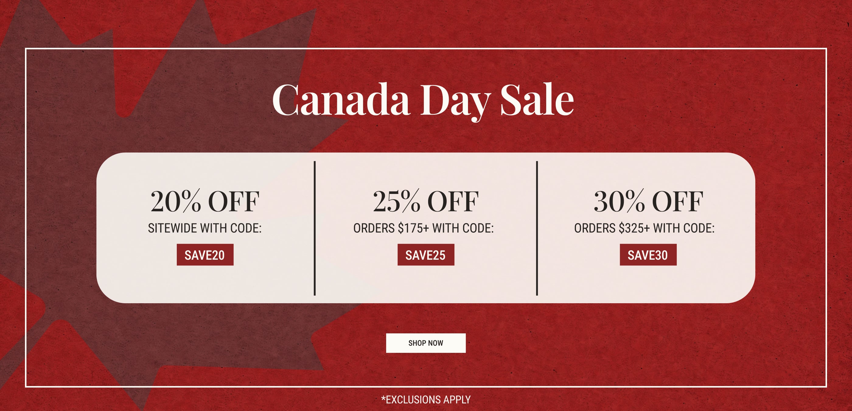 20%-30% Off Site Wide | Canada Day Sale at FCT