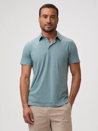 Chad is 6'1" and wears a size M # Torrey Polo Shirts, Harbor Mist | Fits like it was made for you