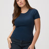 Laurel is 5'7" and wears a size M # New Ribbed Crew Tees at Fresh Clean Threads | Shop the Dark Navy Ribbed Tee