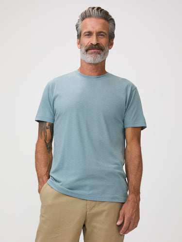 Michael is 6'1" and wears a size M # Harbor Mist Crew Neck | Men's Style at Fresh Clean Threads