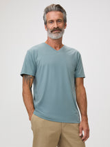 Michael is 6'1" and wears a size M # Men's V-Neck Tees in Harbor Mist | Premium V-Neck Shirts