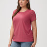 Laurel is 5'7" and wears a size M # Women's Coral Crew Neck Tees | Ultra-soft fabric with a smooth finish
