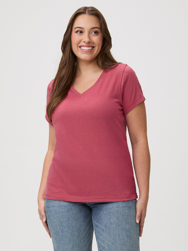 Reliable Flattering Tees # Women's Coral V-Neck Tees | Lightweight and breathable fabric blend