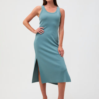 Women's Ribbed Tank Dress – Fitted Maxi with Side Slit 