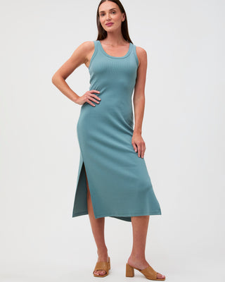 Women's Ribbed Tank Dress – Fitted Maxi with Side Slit 