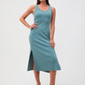 Women's Ribbed Tank Dress – Fitted Maxi with Side Slit 