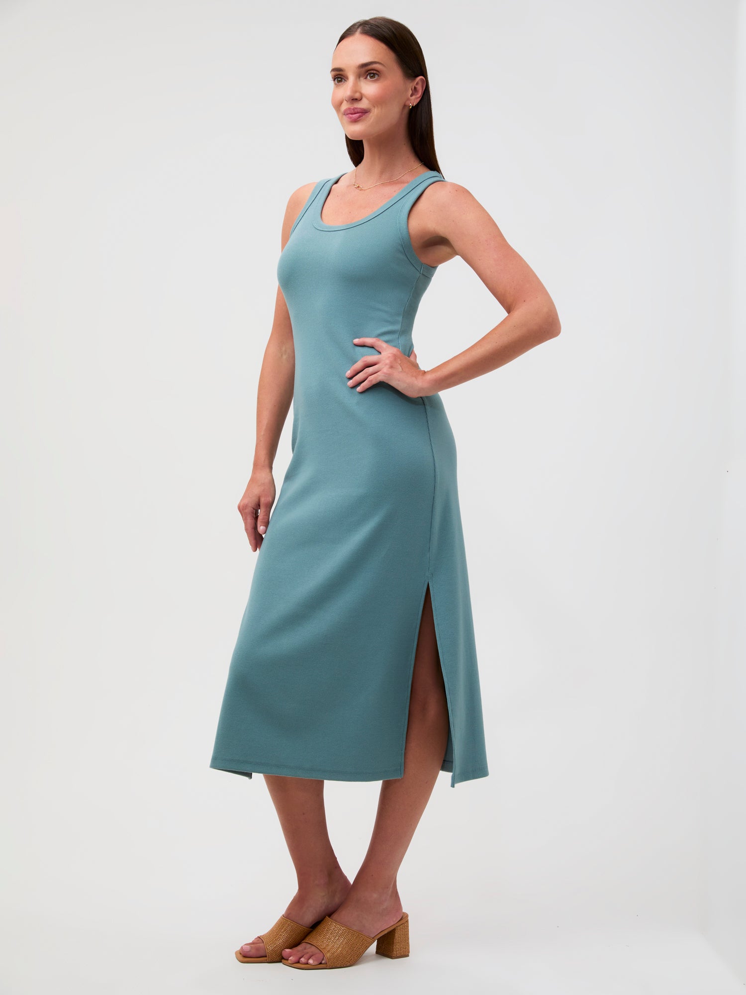 Harbor Mist Ribbed Tank Dress | Soft, Fitted & Bra-Friendly