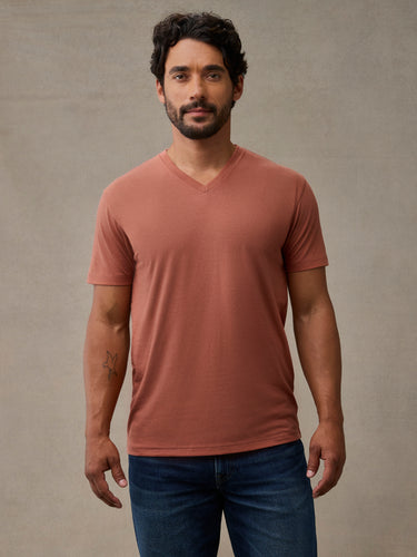 breathable copper v-neck tees, perfect for layering under flannels and jackets during autumn