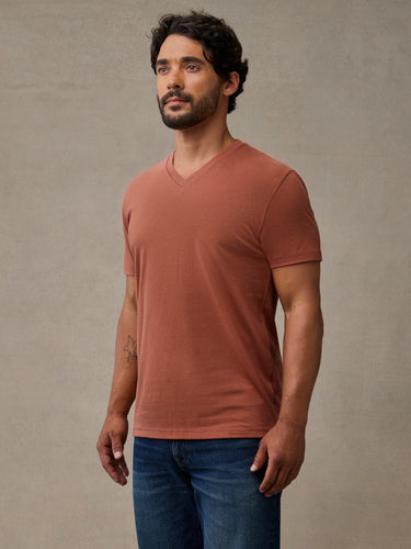 A versatile copper v-neck shirt built for easy, everyday pairing, best for layering under casual jackets