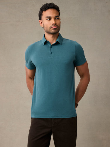 casual polo shirt men's, breathable teal polo