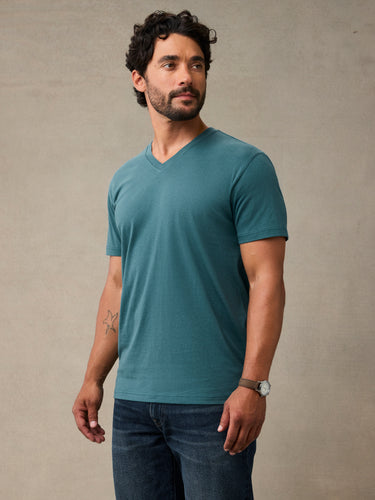 comfortable everyday v-neck that holds its shape. Shop Laguna, our teal-blue v-neck tee for men