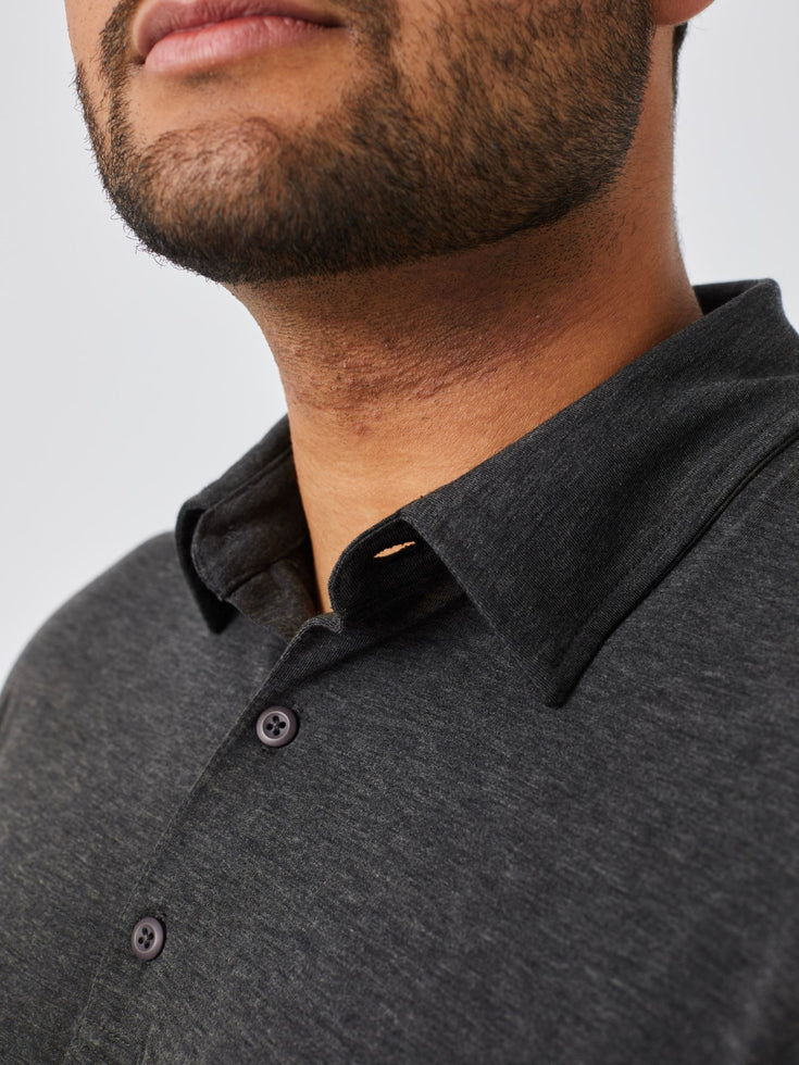 Charcoal Performance Polo Details Studio | Fresh Clean Threads