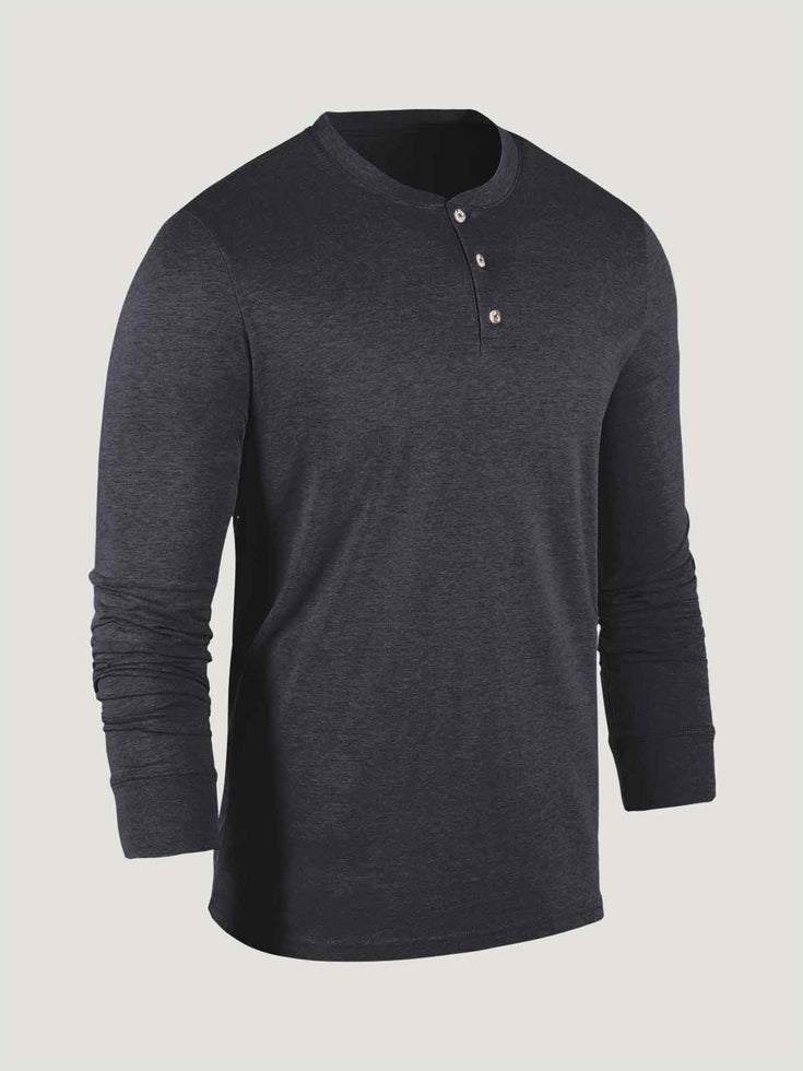 Charcoal Long Sleeve Henley Ghost Mannequin | Fresh Clean Threads