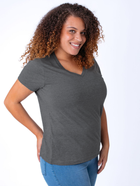 Micah is 5'9, size 10 and wears a size L # Women's Carbon Grey V-Necks | Fresh Clean Threads