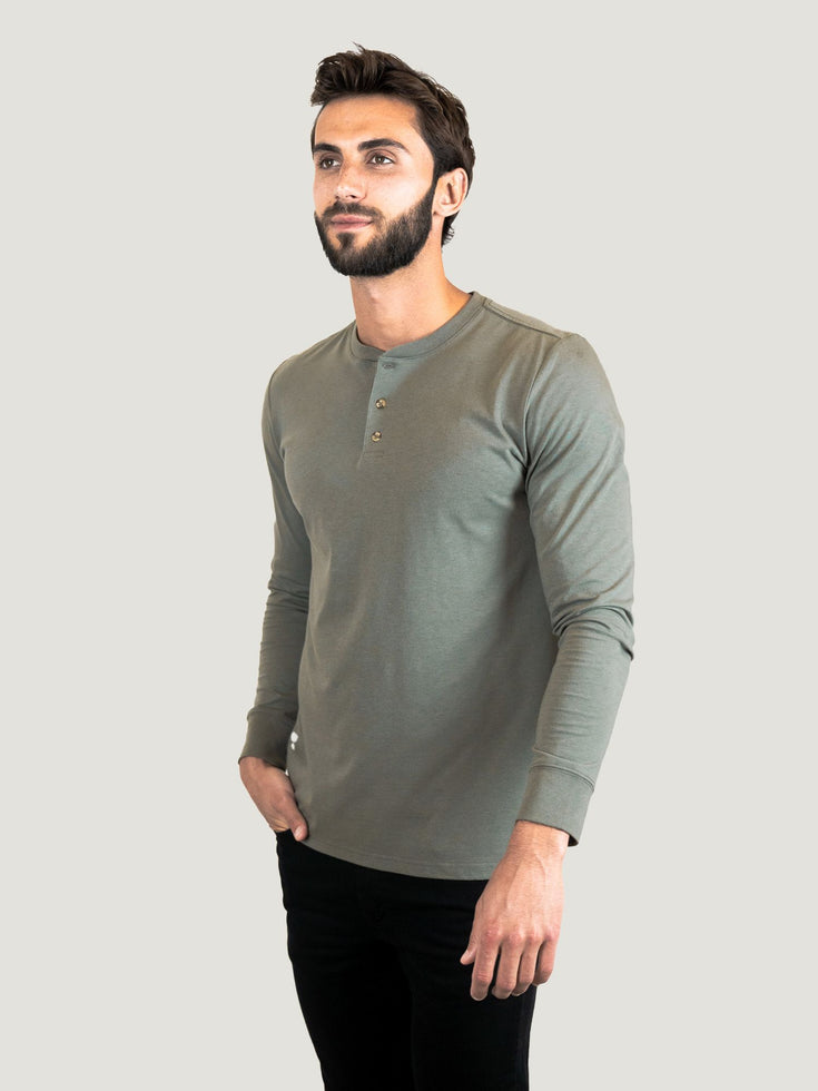 Mercury Green Long Sleeve Henley | Fresh Clean Threads