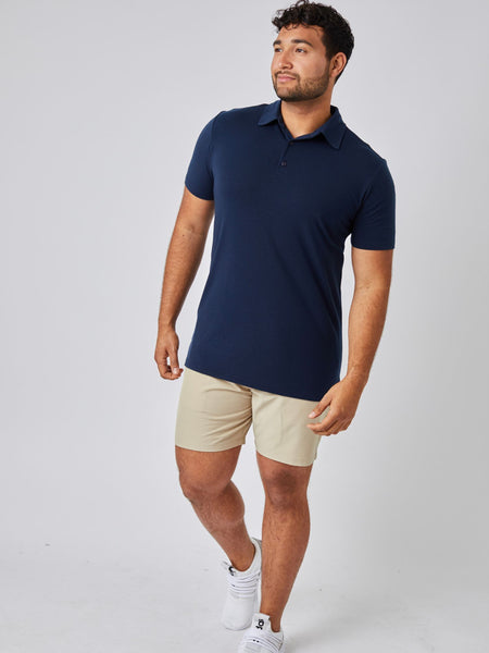 Matheus is 6', 210LBS and wears a size XL # Basic Performance Polo 3-Pack | Navy Polo | Fresh Clean Threads