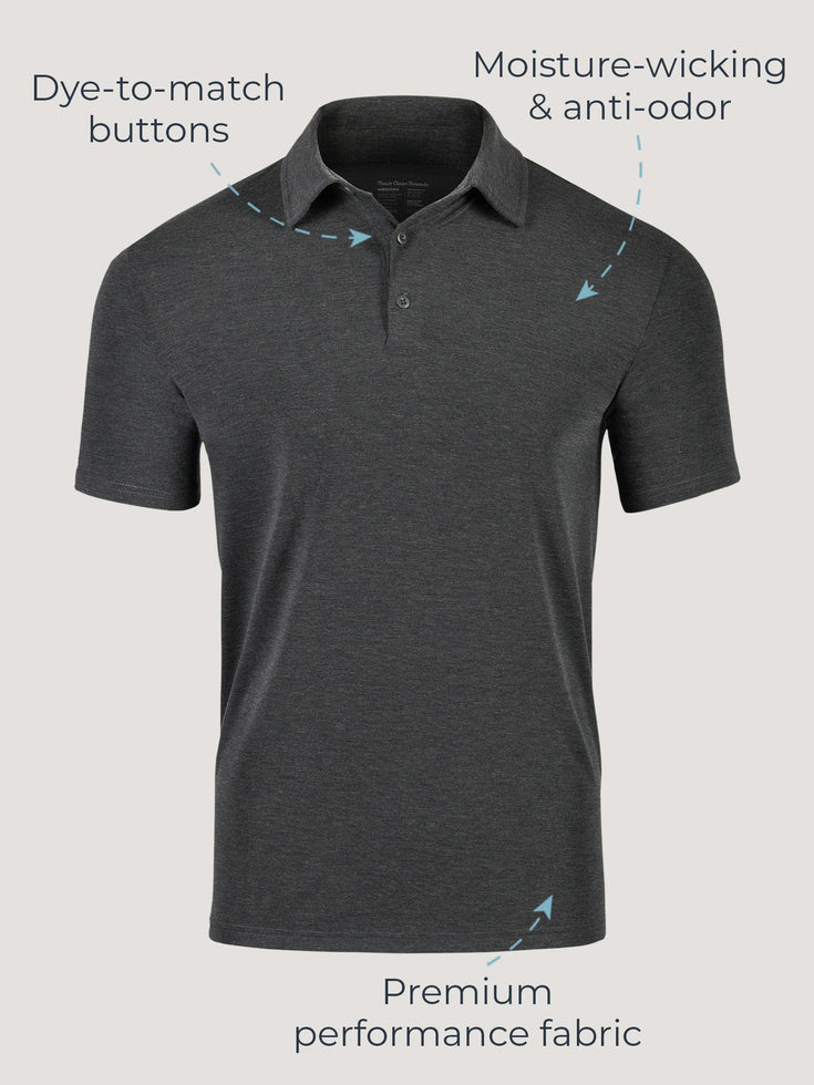 All Black Performance Polo 3-pack Infographic | Fresh Clean Threads