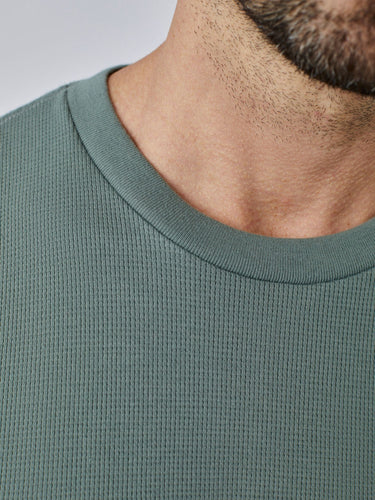 Mercury Green Thermal Long Sleeve Crew Neckline Details | Fresh Clean Threads