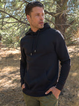 Gabe is 6'1, 175lbs and wears a size M # Black Pullover Hoodie for Men