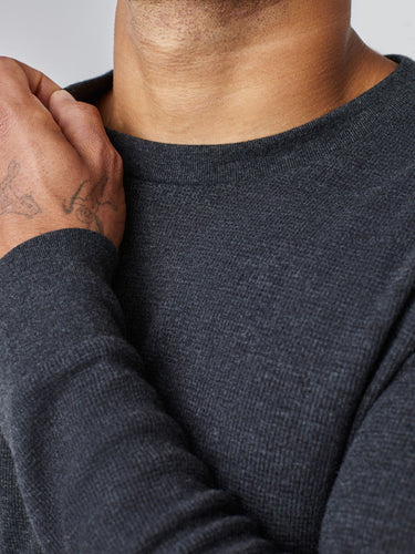 Charcoal Thermal Long Sleeve Crew Studio Image Neckline Details | Fresh Clean Threads