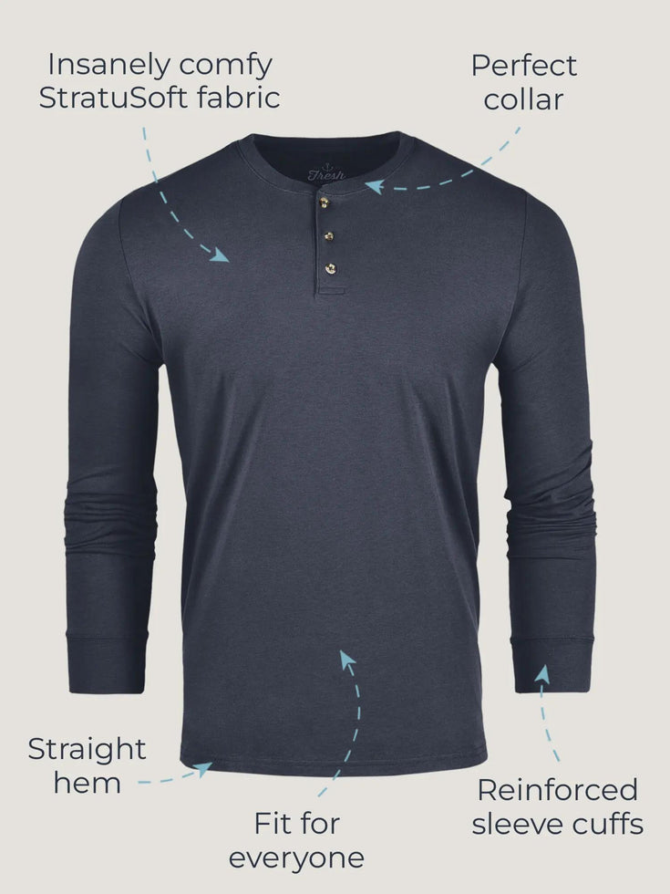 Charcoal Long Sleeve Henley Inforgraphic | Fresh Clean Threads