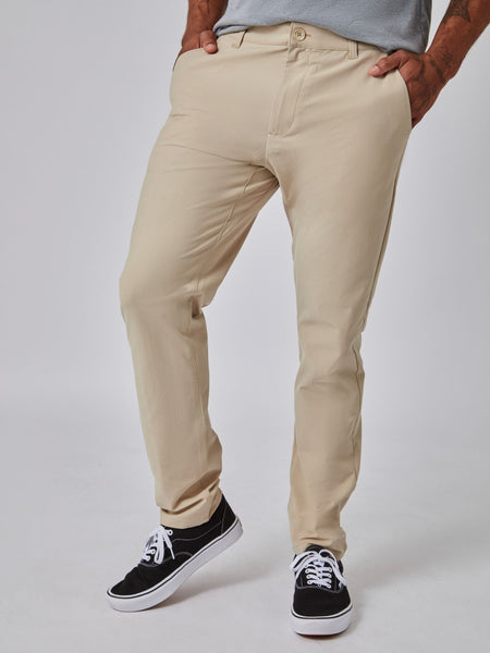 Joe is 6', 180LBS and wears a size 32x30 # Stretch Tech Pants in Neutrals | Fresh Clean Threads