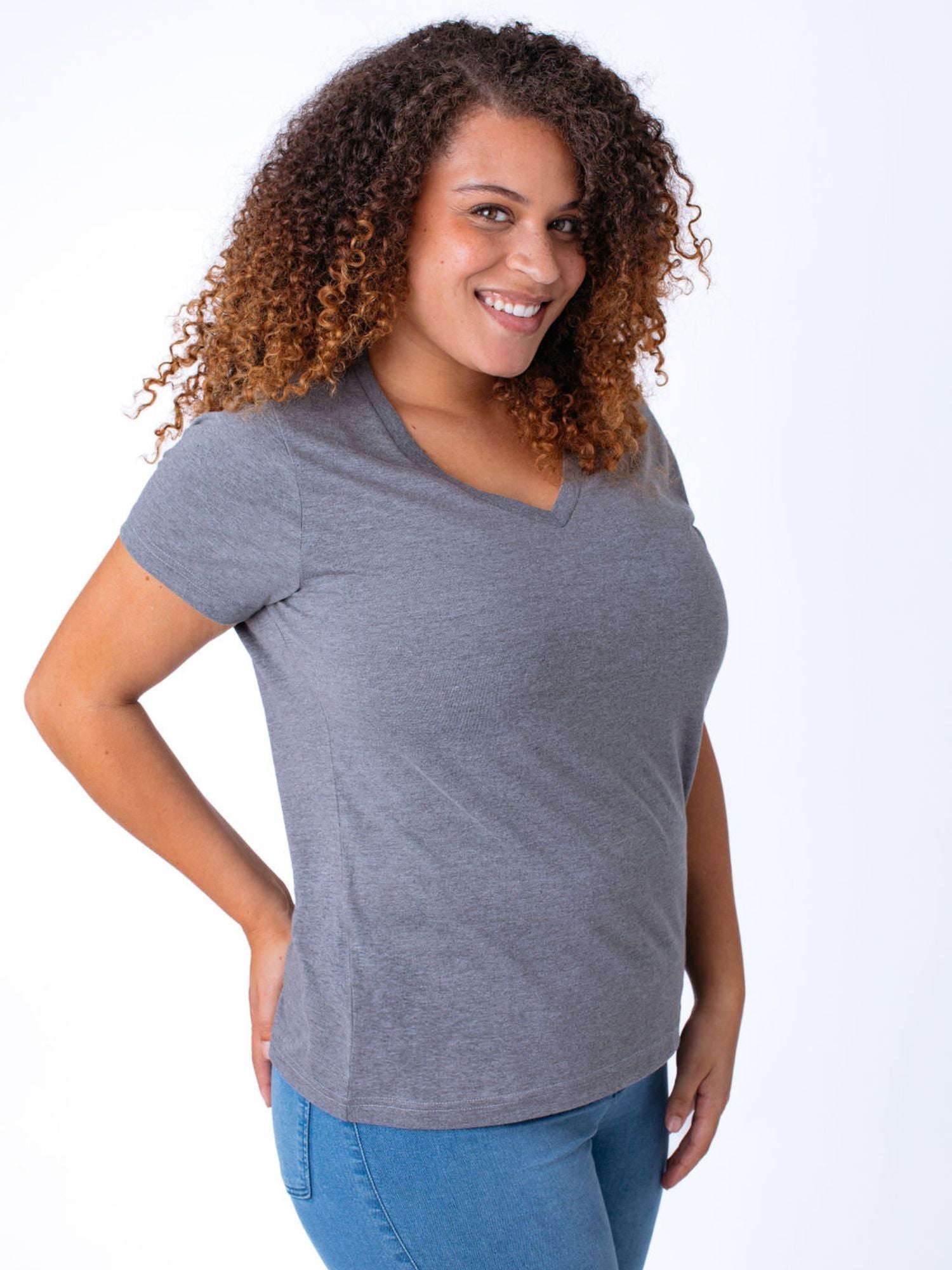 Grey v neck t shirt women's store